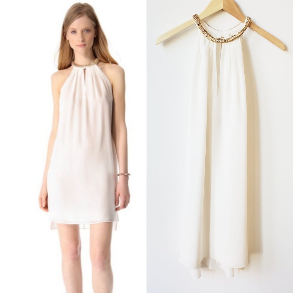 Rebecca Taylor Silk & Sequin Halter Dress, Ivory, 6